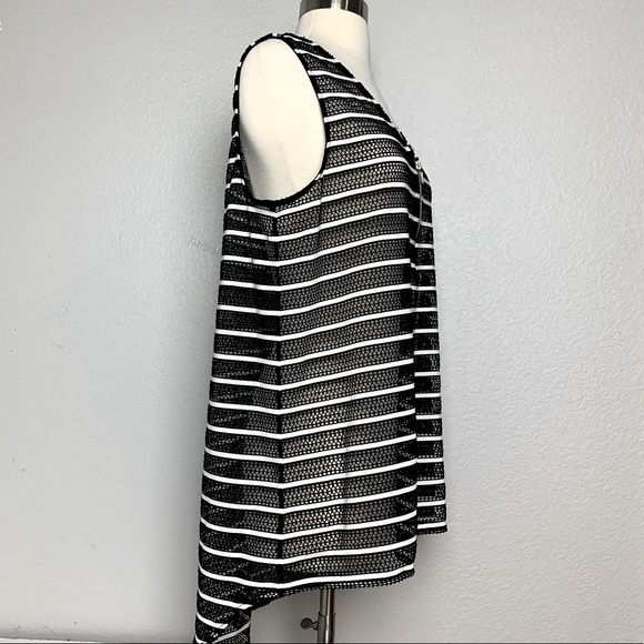 Women’s Swim Cover Up V-Neck 1/4 Zip High-Low Tunic Black/White Stripes Size M - Picture 2 of 4